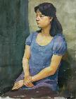 著名画家布面油画《坐着的女人》
