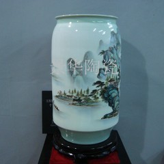 景德镇陶瓷名人名作名家省高于庆华作品手绘粉彩山水艺术花瓶摆件
